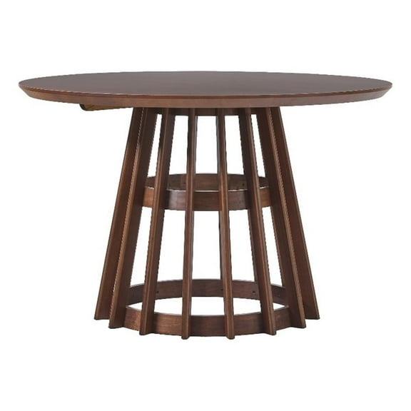 Pemberly Row Modern Slatted Wood Pedestal Base Dining Table 48" - Brown