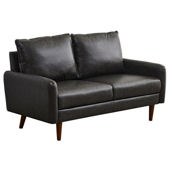 Pemberly Row Faux Leather Loveseat Modern Sofa for Living Room Office Gray