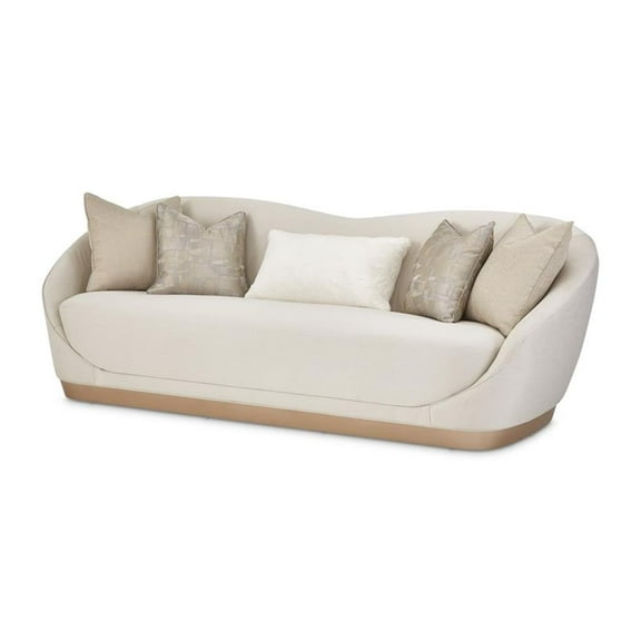 Pemberly Row Modern Sofa Icicle Ivory and Chardonnay Wood Base