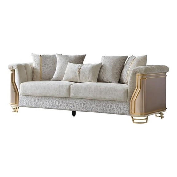 Pemberly Row Modern Sofa with Gold Stainless Steel Legs in Cream