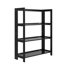 Pemberly Row Modern Solid Wood 3-Shelves Folding Bookcase in Black