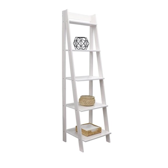 Pemberly Row Modern Solid Wood 5-Shelves Ladder Bookcase in White