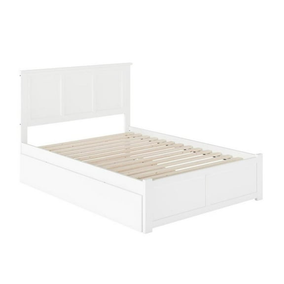 Pemberly Row Modern Solid Wood Full Platform Panel Bed with Trundle in White