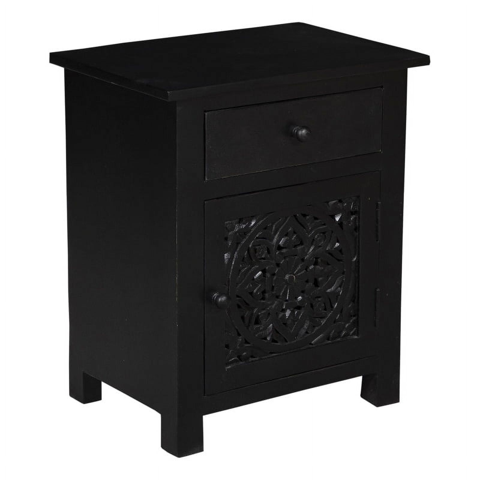 Pemberly Row Modern Solid Wood Hand Carved Nightstand in Black