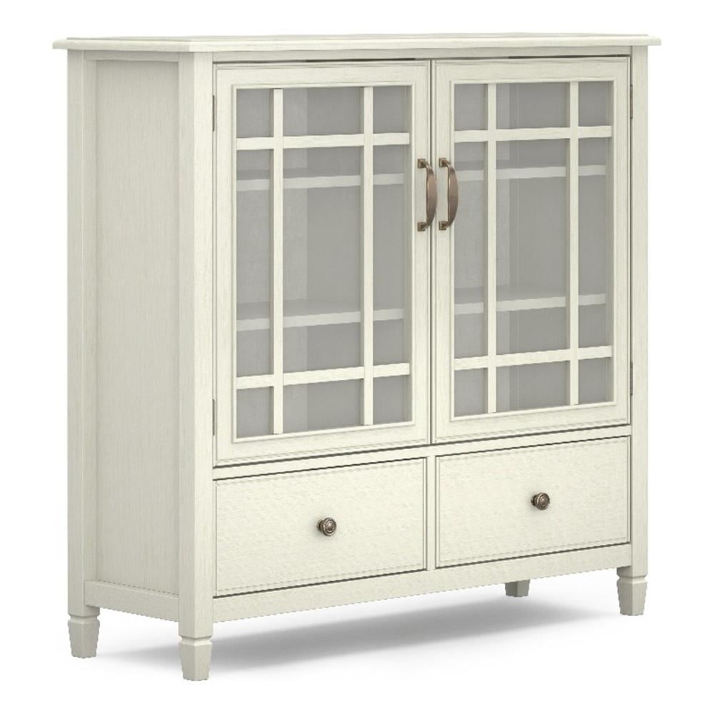 Antique White Solid Pine Tall Storage Cabinet with Adjustable Shelves