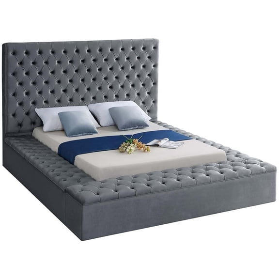 Pemberly Row Modern Solid Wood Tufted Velvet Full Bed in Gray