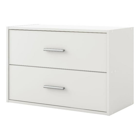 Pemberly Row Modern Stackable Wood 2-Drawer Bookcase in White