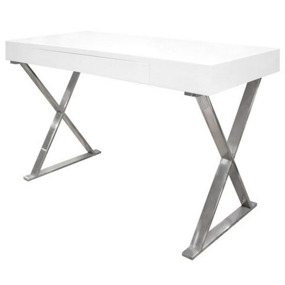 Pemberly Row Modern Stainless Steel Frame Computer Desk in Chrome/Silver
