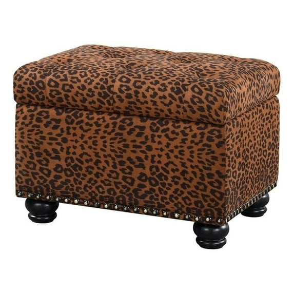 Pemberly Row Modern Storage Ottoman in Leopard Multi-Color Fabric