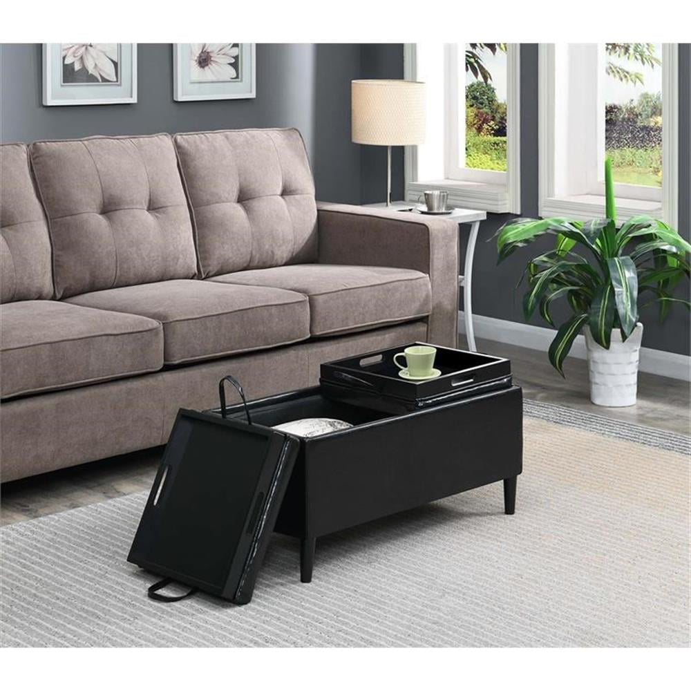 Pemberly Row Modern Storage Ottoman with Trays in Black Vinyl - Walmart.com