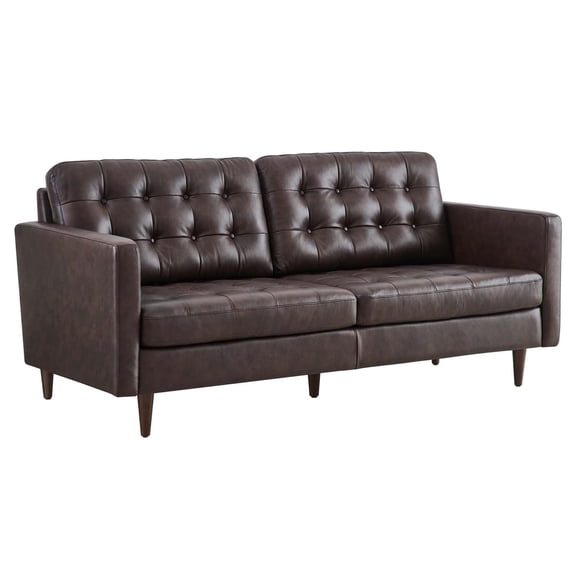 Pemberly Row Modern Style Tufted Vegan Leather Sofa in Brown