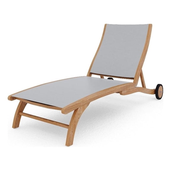Pemberly Row Modern Teak Outdoor Reclining Chaise Lounger in White with Wheels