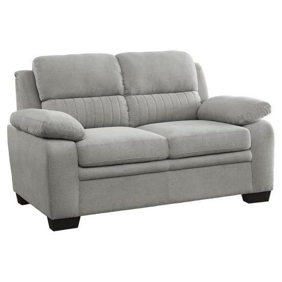 Pemberly Row Modern Textured Fabric Loveseat with Exposed Legs in Light Gray