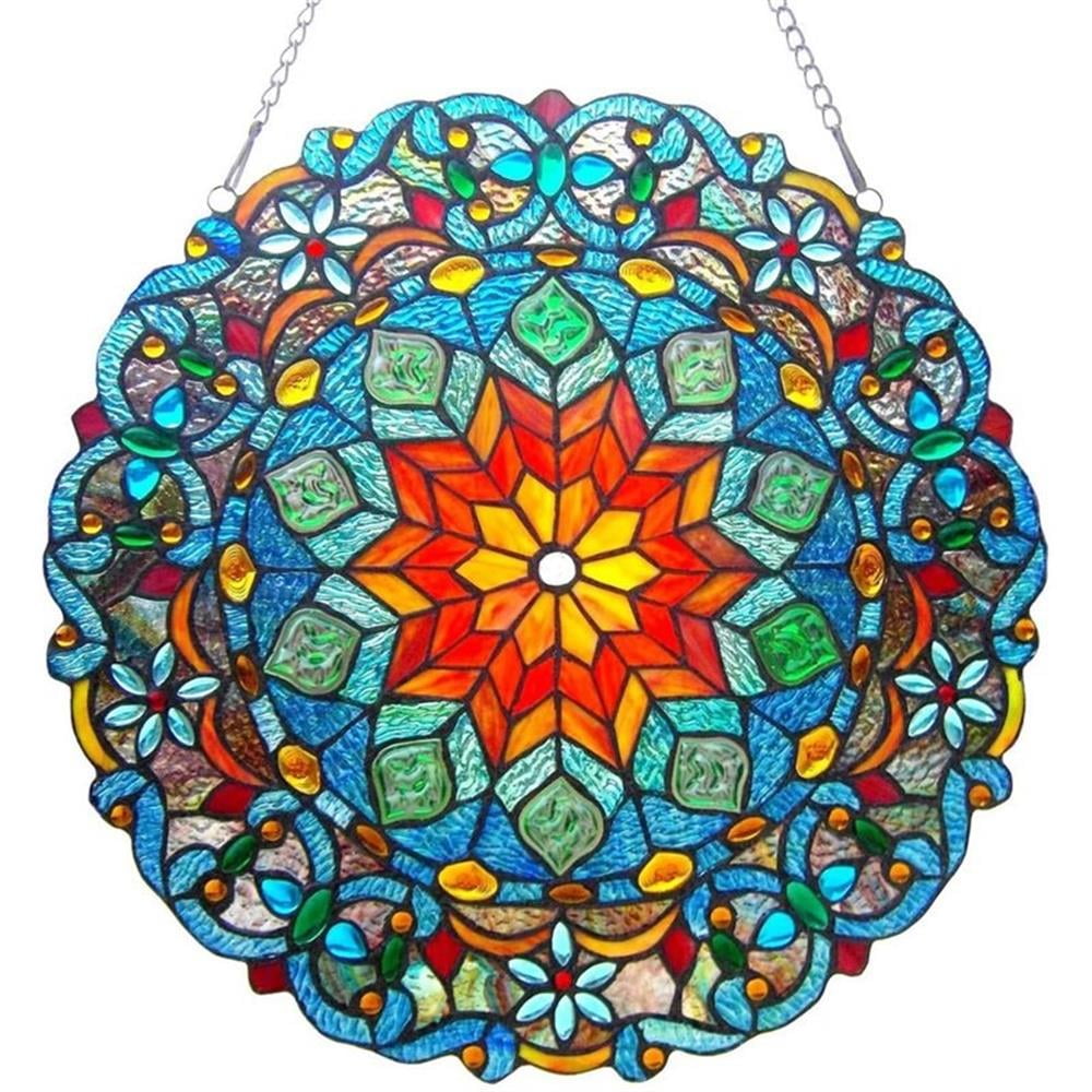 Victorian Multi-Colored Tiffany-Glass Round Window Panel 21" Wide