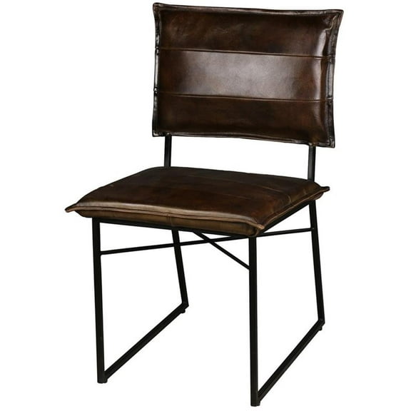 Pemberly Row Modern Top Leather Dining Chair in Dark Brown (Set of 2)