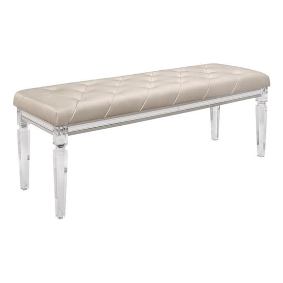 Pemberly Row Modern Transitional Beige Bench with Acrylic Legs