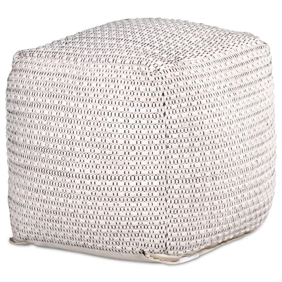 Pemberly Row Modern Transitional Square Handwoven Ivory Wool Pouf