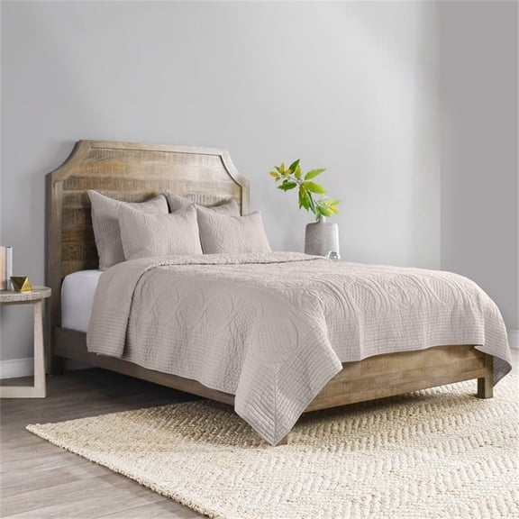 Pemberly Row Modern Transitional Taupe Finish Queen Cotton Quilt