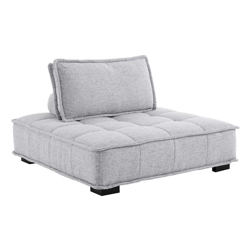 Pemberly Row Modern Tufted Fabric and Wood Armless Chair in Light Gray ...