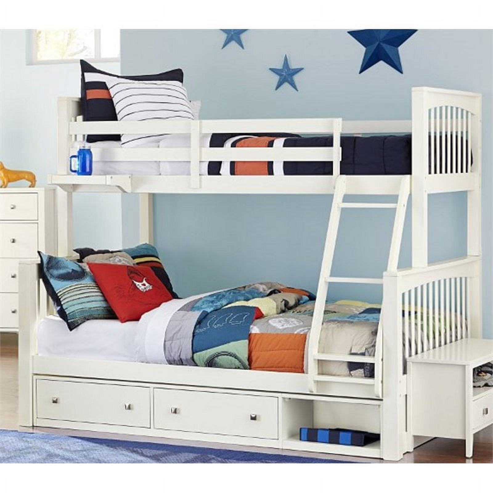 Pemberly Row Modern Twin Over Full Storage Slat Bunk Bed in White ...
