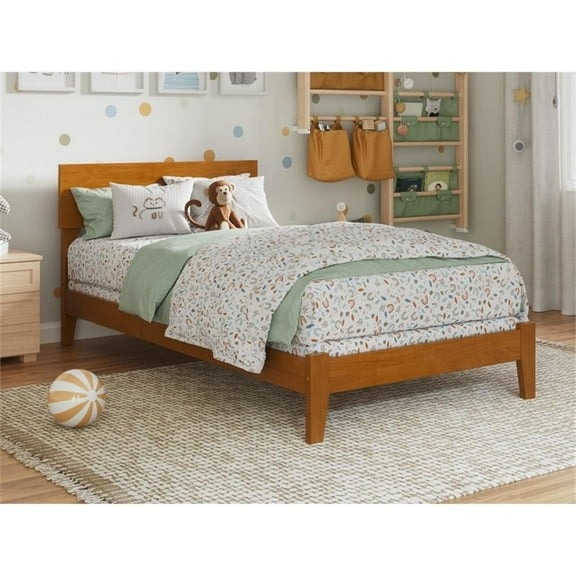 Pemberly Row Modern Twin Solid Wood Foundation Bed in Light Toffee