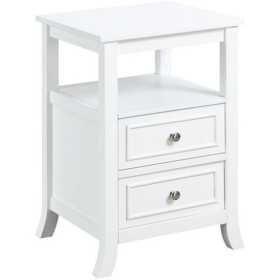 Pemberly Row Modern Two-Drawer End Table in White Wood Finish