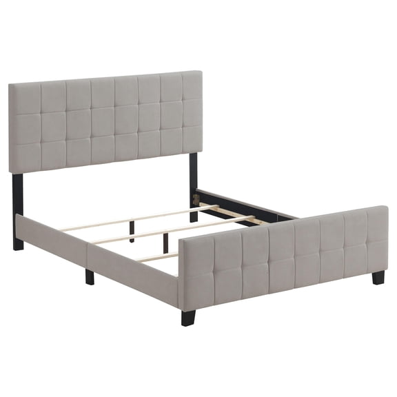 Pemberly Row Modern Upholstered Fabric Queen Panel Bed in Beige