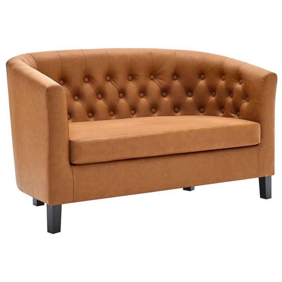 Pemberly Row Modern Upholstered Faux Leather Loveseat in Tan