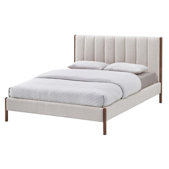 Pemberly Row Modern Upholstered Platform Queen Bed in Cream Fabric