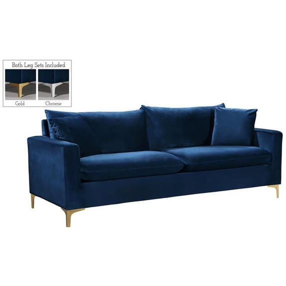 Pemberly Row Modern Upholstered Velvet Sofa in Navy - 81.5"W x 33.5"D x 33"H
