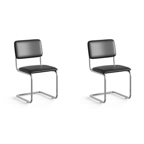 Pemberly Row Modern Vegan Leather Side Chair (Set Of 2) in Black