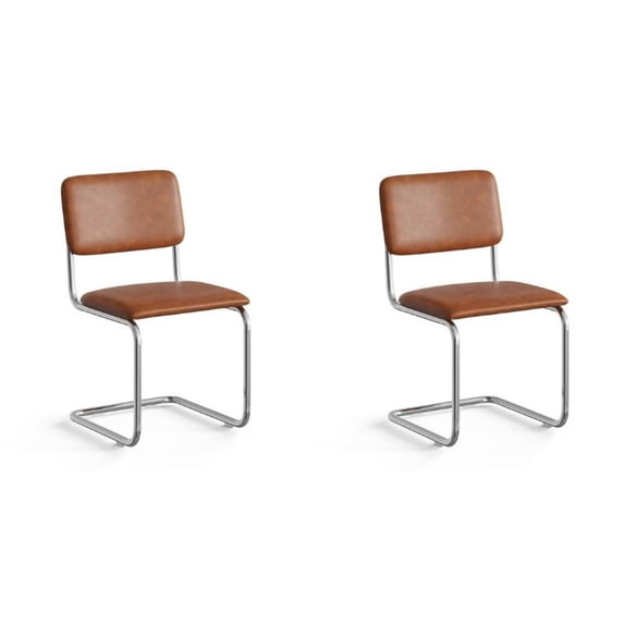 Pemberly Row Modern Vegan Leather Side Chair (Set Of 2) in Brown