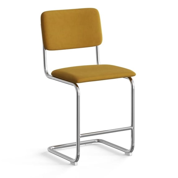 Pemberley Row Velvet Gold Counter Height Stool Rectangular Padded 19"W x 19.5"D x 37"H Unassembled