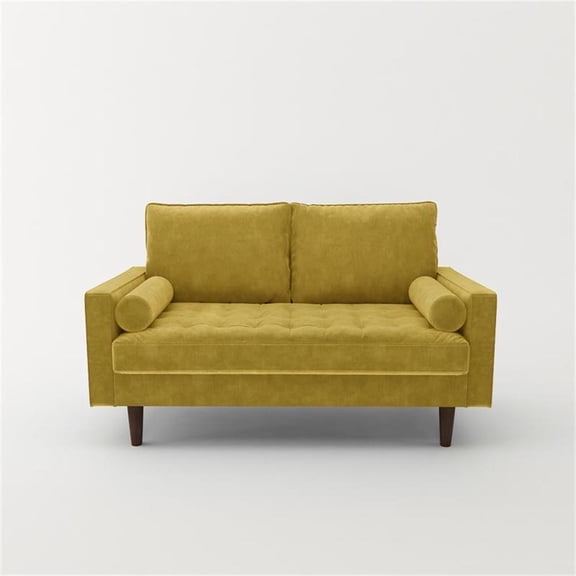 Pemberly Row Modern Velvet Genoa Living Room Loveseat In Goldenrod