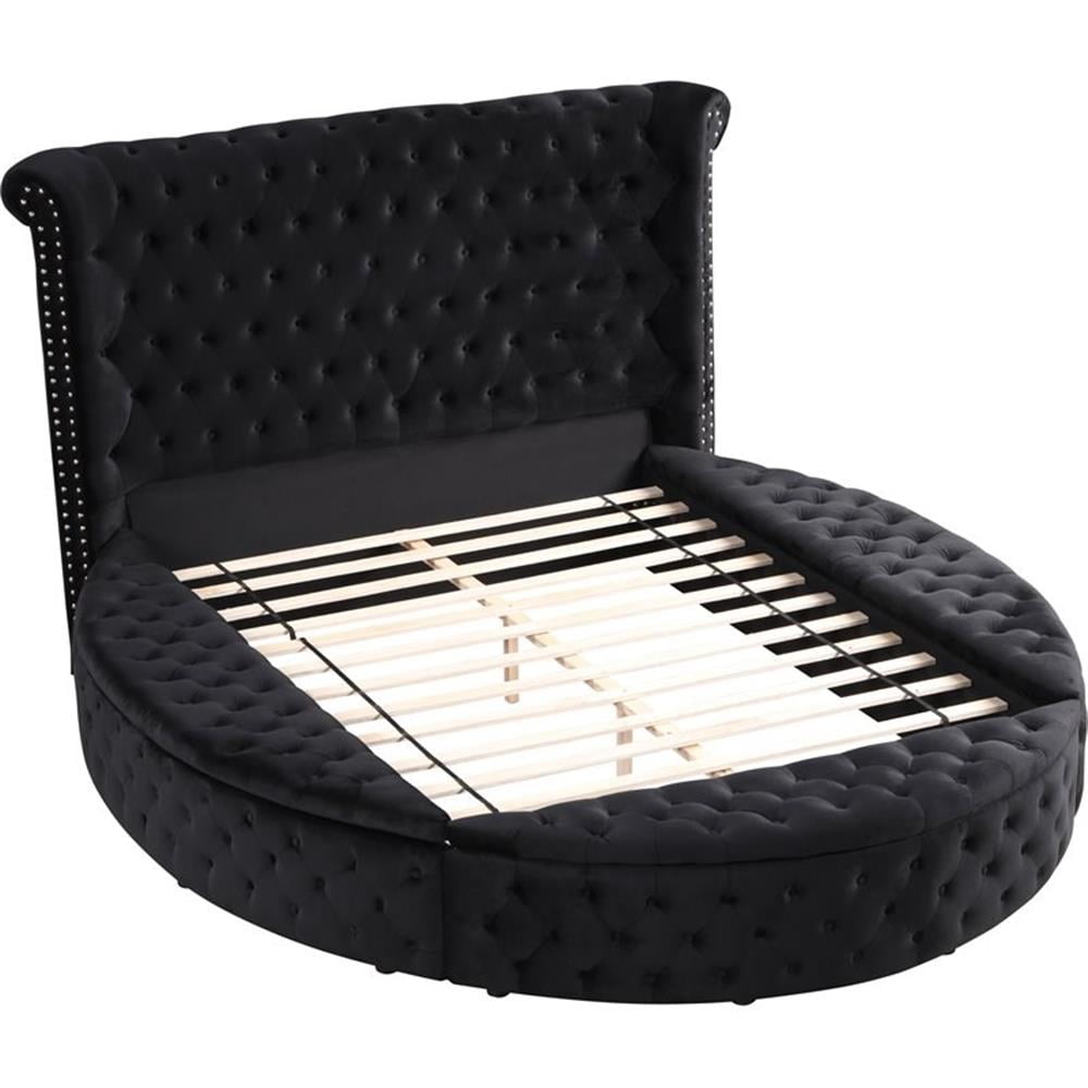 Pemberly Row Modern Velvet Platform King Bed with Storage in Black - Walmart.com