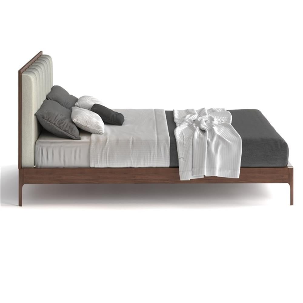 Walnut Full Bed with Off-White Tufted Upholstered Headboard
