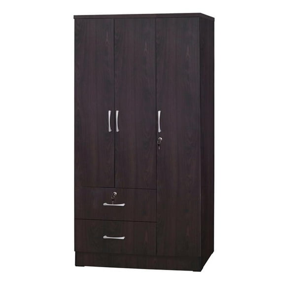 Pemberly Row Modern Wardrobe Armoire Closet with Two Drawers Tobacco