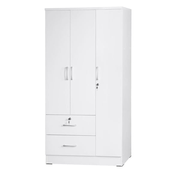 Pemberly Row Modern Wardrobe Armoire Closet with Two Drawers in White