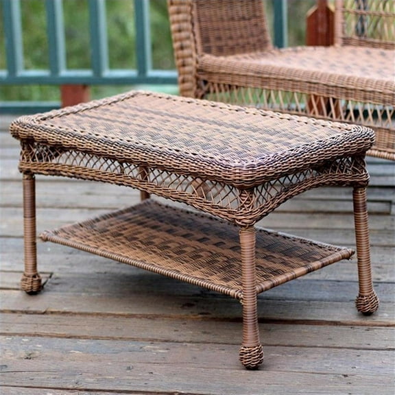 Pemberly Row Modern Wicker Patio Furniture Coffee Table in Honey