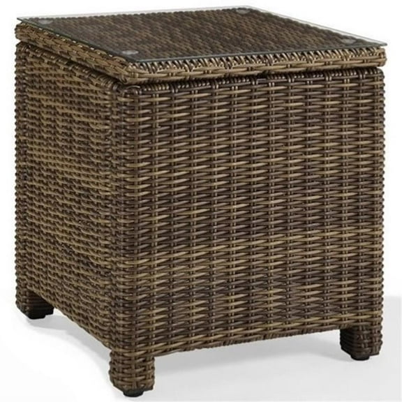 Pemberly Row Modern Wicker / Rattan Patio End Table in Brown