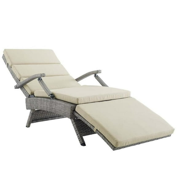 Pemberly Row Modern Wicker / Rattan Patio Lounge Chair in Beige