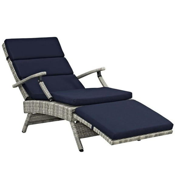 Pemberly Row Modern Wicker / Rattan Patio Lounge Chair in Navy