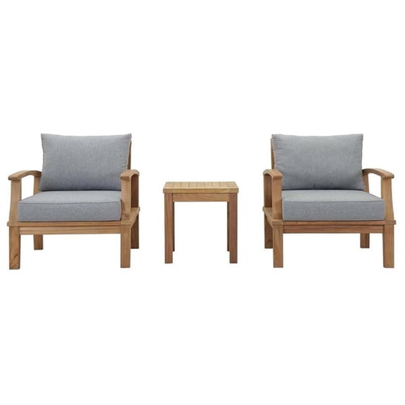 Pemberly Row Modern Wood 3-Piece Conversation Set in Natural/Gray