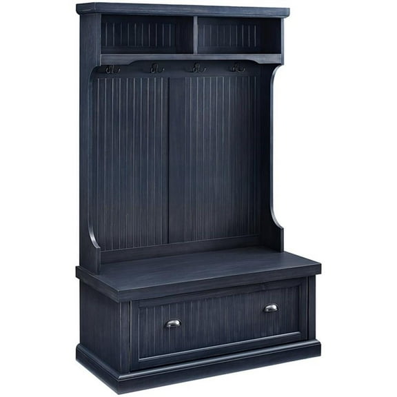 Pemberly Row Modern Wood 4 Hook Hall Tree in Distressed Navy