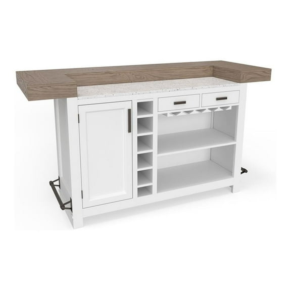 Pemberly Row Modern Wood Bar with Quartz Insert in White/Natural