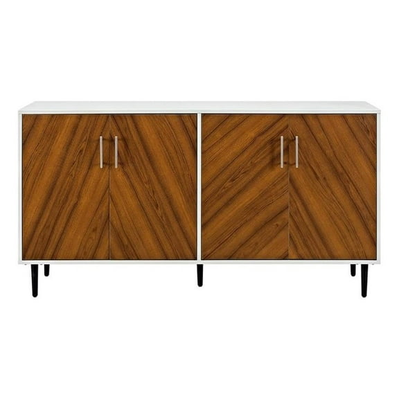 Pemberly Row Modern Wood Book match Buffet for TVs up to 58" in White/Teak