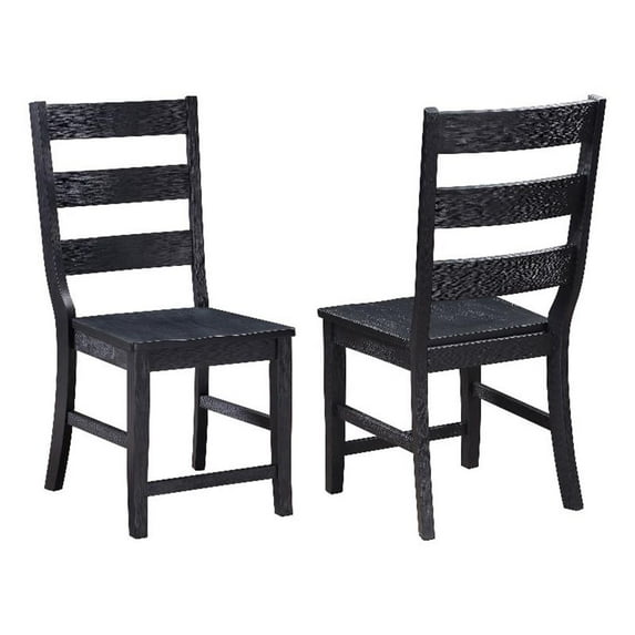 Pemberly Row Modern Wood Ladder Back Dining Side Chair in Black (Set of 2)