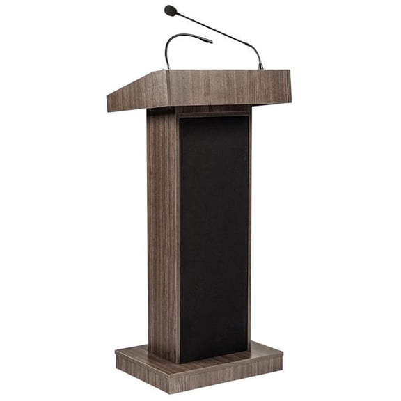 Pemberly Row Modern Wood Lectern and Rechargeable Battery in Brown