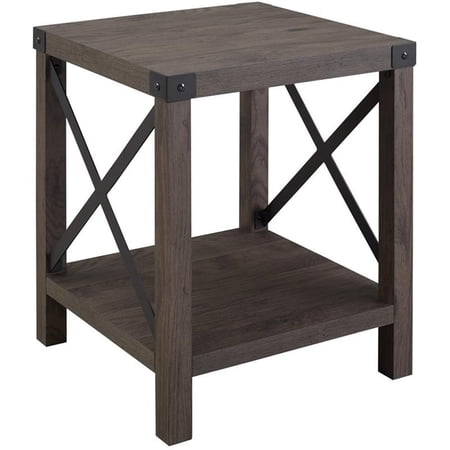 Pemberly Row Modern Wood Metal-X Accent Table with Lower Shelf in Gray