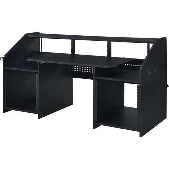 Pemberly Row Modern Wood Music Desk with Shelves in Black Finish